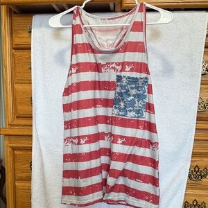 Red and White Striped Tank Top with Blue Pocket